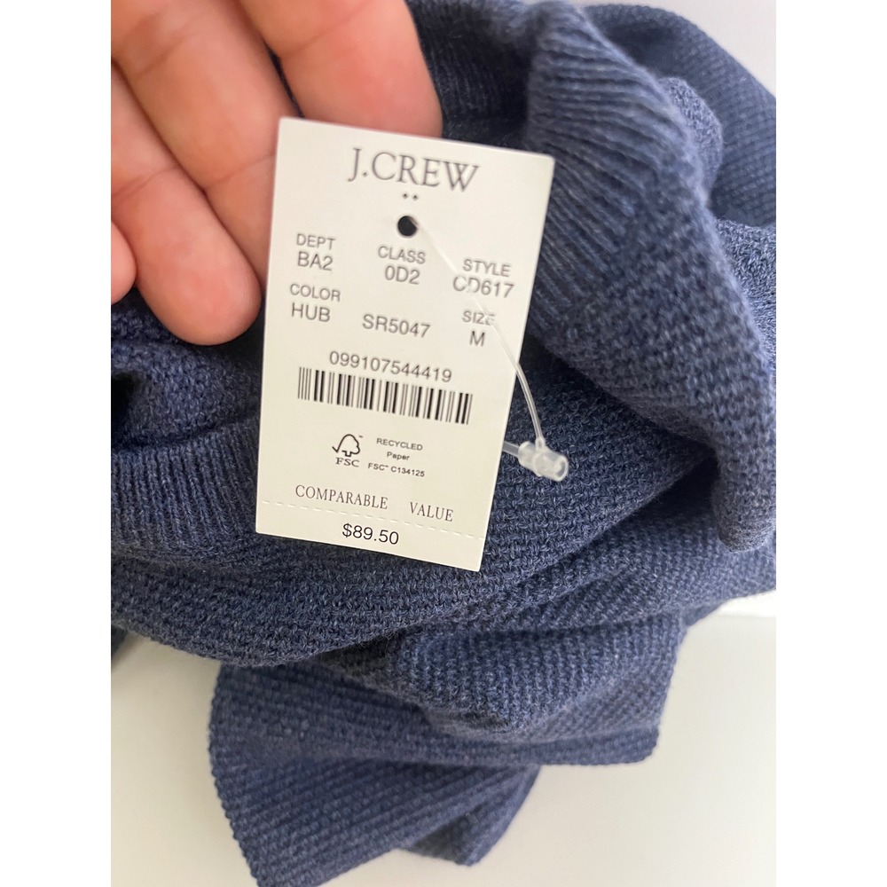 J.Crew Crewneck Sweater Men's‎ Medium Blue 100% Cotton Textured Raglan CD617 - Picture 4 of 4